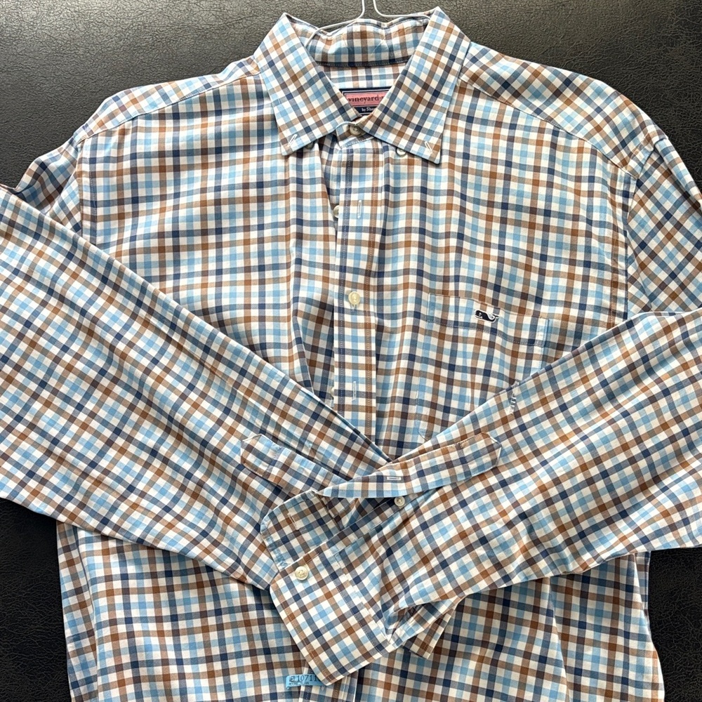 Vineyard Vines Blue and Brown Plaid Shirt